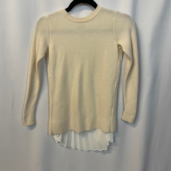 W by Worth Cream White Long Sleeve White Sweater Pleated Back 100% Wool XS - Picture 1 of 6